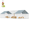 PawHut Metal Chicken Coop with Feeding Door for 24-30 Hens 26'x10'x6.4' | Large Chicken Run Hen House, Waterproof Cover, Hanging Feeder, Perch, Poultry Cage, Outdoor Backyard Farm - size: 315.0"L x 118.1"W x 76.8"H