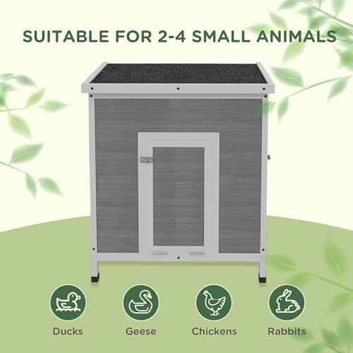PawHut Duck Coop, Wooden Chicken House Rabbit Hutch with Openable Roof, Removable Floor, Double Doors, Ramp, Duck House for 2-4 Chickens, Geese, 25" x 32" x 30" | Wooden Chicken House Rabbit Hutch, Removable Floor, Double Doors, Ramp, Duck House for Geese