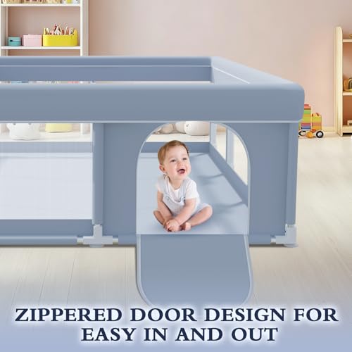 XVISHX 74 x 50 Inch Baby Playpen, Playpen for Babies and Toddlers, Baby Play Pen Playard for Indoor & Outdoor Active Center Game Fence, with Skin-Friendly Fabric and Soft Breathable Mesh, Grey - size: 74 × 50 Inch