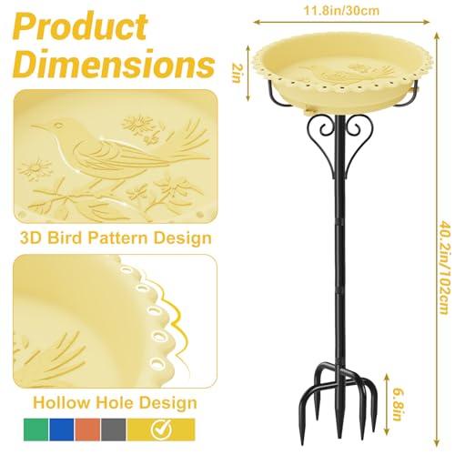 Bird Bath for Outside,12" Plastic Removable Bowl,Beige | Heavy Duty Metal 5 Prongs Base,Easy CLean,Weather-Resistant,Rust-Proof,40" Freestanding Birdbath for Garden Patio Yard Lawn - color: Beige-Freestanding