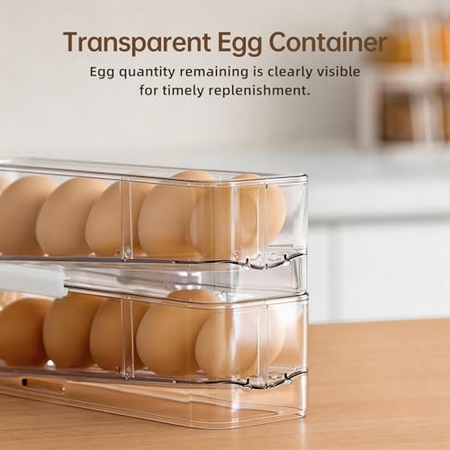 PAVSTINE 2-Tier Auto Rolling Egg Holder for Fridge, Clear Egg Dispenser | Stackable Egg Container, Holds Up To 14 Eggs Tray, Fits Kitchen Countertop/Refrigerator/Cabinet Storage Organizer - size: 2-Tier
