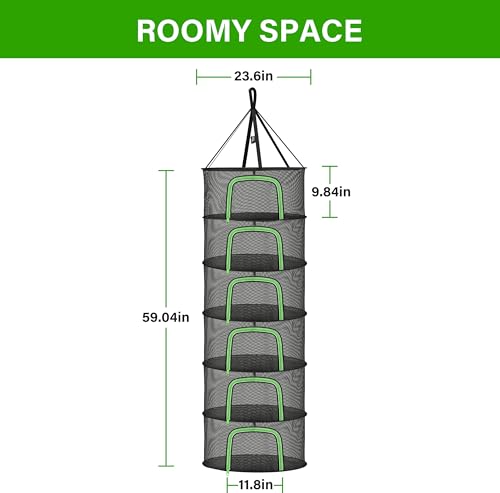 iPower Herb Drying Rack 6-Layer 2-Feet Hanging Mesh Net Dryer Collapsible with U-Shape Zippers, Pothook, Carabiner and Storage Pouch, for Hydroponics Flowers, Buds, Fruits, Seafoods, Clothes, New - size: 6-Layer, style: Black U-Zippered New