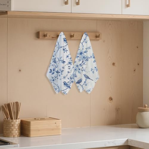 2 Pcs Floral Bird Kitchen Towels Decorative Tea Towel | Waffle Soft Hand Towels for Farmhouse, Home, Bathroom, Housewarming Gifts, Absorbent Microfiber Dish Cloth - color: Multi 1258
