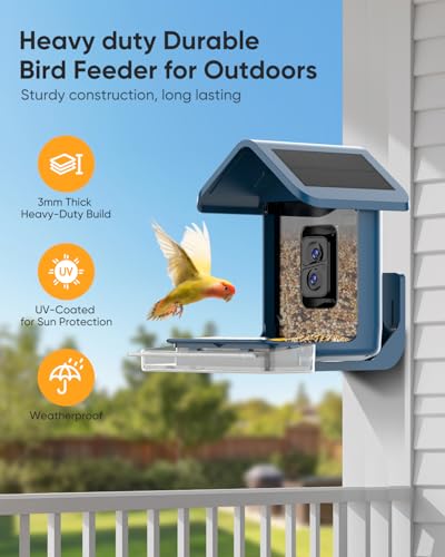 Bird Feeder with Camera Solar Powered : Smart Camera Bird Feeder 2K Live Feed Cam for Outdoor Backyard - Ai Identify Auto Capture Videos Pictures, Gifts for Birdlover Mom Dad, 2.5GHz WiFi - color: deep blue