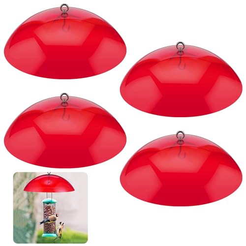 4 Pcs 10.2 Inch Plastic Bird Feeders Dome Cover for Hanging Hummingbird Feeder Weather Guard Protective Dome Squirrel Baffle for Bird Feeder Pole Covers(Red) - color: Red