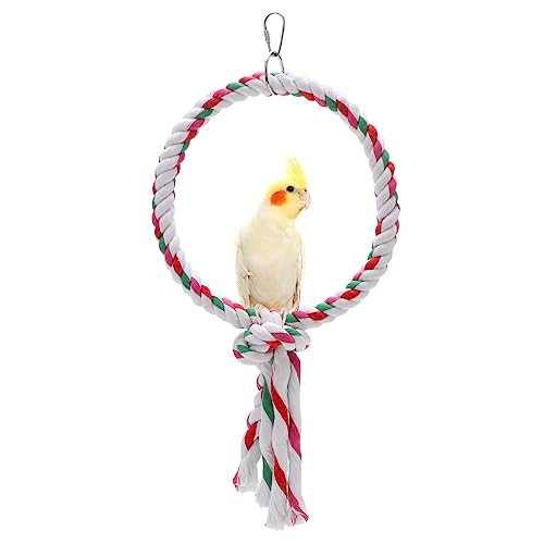 Bird Rope Swing Toy Parrot Climbing Perch Stand for Cockatiel Conure Cockatoo Parakeet Cage Hanging Decor (A: Round)