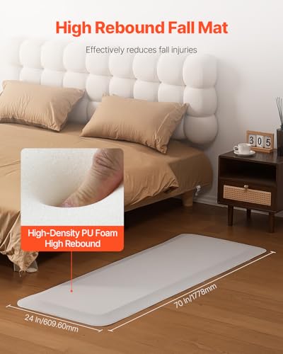 VEVOR Fall Mat for Elderly, 3/4-inch Thickened Fall Prevention Pad with Beveled Edge, Anti-Slip Bedside Safety Floor Mat for Seniors, Handicaps, Patients (24 x 70 inch) - size: 3/4 inch