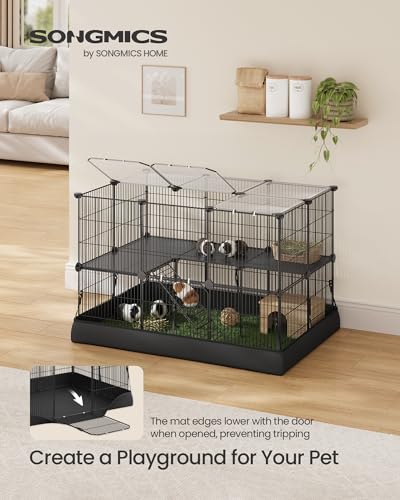 SONGMICS 2-Tier Guinea Pig Cage, Rabbit Cage, Small Animal Playpen with Waterproof Mat, Top and Side Door, 35 Panels, 36.6 x 24.8 x 24.2 Inches, Ink Black ULPI016BH01 - color: Ink Black, style: 35 Panels - 36.6"L x 24.8"W x 24.2"H
