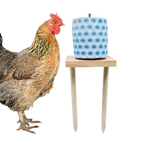 Chicken Coop Accessories, Beak Grinding Calcium Stone with Woodem Stake, Chicken Enrichment Toys, Chicken Coop Toys for Hens, Ducks, Geese, Turkeys, Poultry - color: Blue