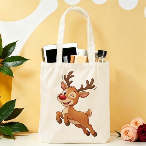 Cartoon Canvas Tote Bag, Gifts for Women Men Birthday Christmas Reusable Tote Shoulder Bag for Grocery Shopping 01 - color: Deer 470