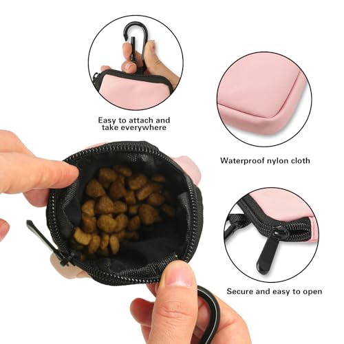 Dog Treat Pouch Pocket Sized Pet Puppy Training Pouch for Dog Training Behavior Aids, Waterproof Nylon Fabric Dog Poop Bag Holder, Hands Free Dog Walking Bag with Metal Carabiner (Pink) - color: Pink