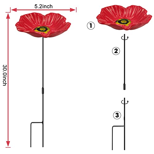 Redflower Bird Bath&Birdfeeder for Small Birds Outdoors Mtal Flower Bird Bath Bowl Stick into Ground Cute Tray Feeders for Outdoor Garden Decoration for Bird Lovers - style: redflower