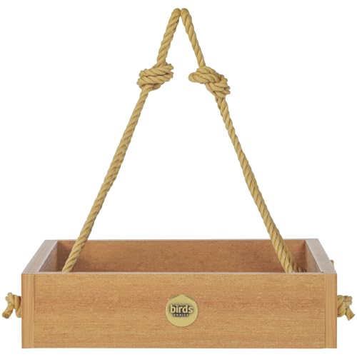 Birds Choice Modern Farmhouse Small Platform Bird Feeder | Natural Teak | Includes Nylon Hanging Rope, 2lb Seed Capacity, Made in USA, Rustic Recycled Materials - color: Natural Teak