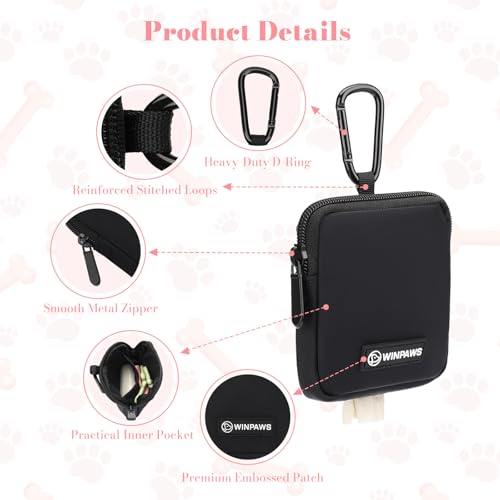 Dog Treat Pouch with Training Clicker,Waterproof Nylon Fabric Poop Bag Holders for Leashes,Hands Free Small Dog Walking Bag with Carabiner, Pet Puppy Training Walking Essentials (Black) - color: Black