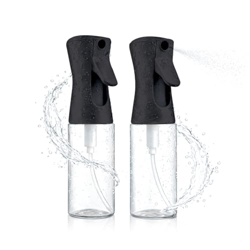 2 Pack Spray Bottles for Hair - Continuous Water Mister Spray Bottles with Ultra Fine Mist Spray for Hairstyling, Barbers, Salons, Skin Care, Cleaning, Plants, Pets (Ebony, 6.8 oz) - color: Ebony, size: 6.8 oz