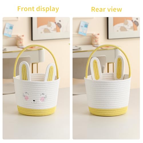 Easter Baskets for Easter Egg with Handle Woven Empty Hunt Boys' Lovely Bunny Rabbit Colorful Woven Basket First Easter Gifts for Boys, Babies, Kids, and Children (Yellow) - color: Yellow