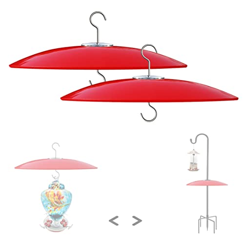 13" Large Glass Rain Cover for Bird Feeder, 2-Pack Red Weather Guard Dome | Stainless Hooks Squirrel Baffle, Dual Use Protective Shield on Shepherd Pole or Hook Hanging, Bird House Protector, Dia. 33cm - color: Red, size: 2PC/Pack