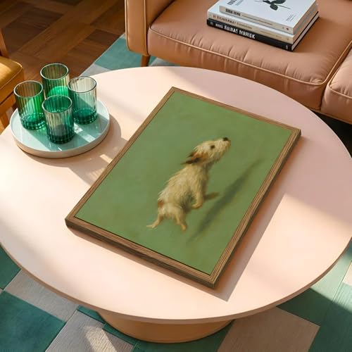 Funny Dog with Zoomies Wall Art Cute Terrier Dog Running Wall Decor Picture Vintage Animal Poster Canvas Painting Print Cute Pet Artwork for Living Room Bedroom 16x24 inch Wood Framed - color: Animal -Q, size: 24"L x 16"W