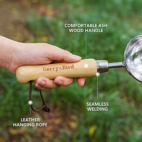 Berry&Bird Loose Soil Scoop, 12.9" Stainless Steel Gardening Scoop with Wood Handle - color: Loose Soil Scoop, size: Small