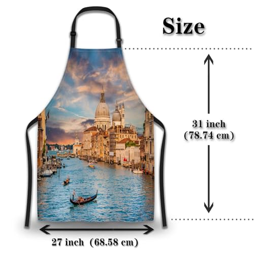 Garden Apron for Women Sunset in Venice Fun Aprons for Men for Kitchen Cooking Restaurant BBQ Painting Crafting Gardening 27” (W) x 31” (H), Waterproof Apron - color: Sunset in Venice