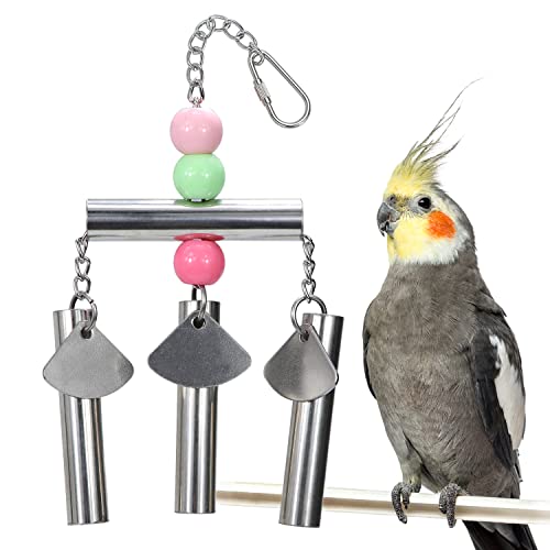 Litewoo Bird Stainless Steel Bell Toys Hanging Pipe Chew Bite Toy (B) | Bite resistance, safe & stable, stainless steel, for parrot/parakeet/cockatiel/conure/cage accesssories
