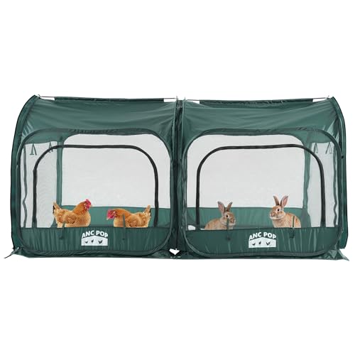 ANC POP 2Pcs Portable Chicken Run, Pop Up Chicken Tent for Small Animals Outdoor Gardening Net with 3 Doors and Handbag, Easy to Install and Storage, Green (80 x 40 x45) - size: 80 x 40 x45"