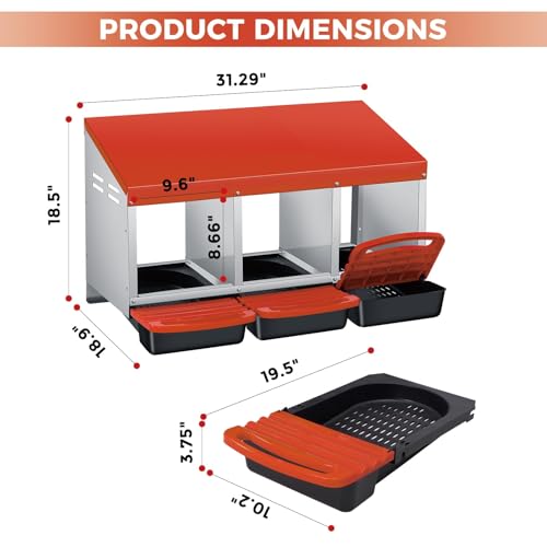 3 Holes Chicken Nesting Boxes for Laying Eggs, Wall-Mounted & Floorstanding Nesting Boxes for Chickens Ducks Geese, for Farm Backyard Chicken Coops, Orange - color: Orange, size: 3 Holes