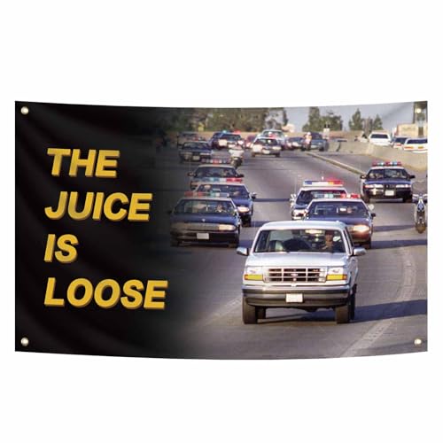 The Juice is Loose Flag Police Chase Scene 3X5 Feet Banner College Dorm | Living Room,Man Cave Frat Wall Outdoor Decor,With 4 Brass Grommets - color: G1
