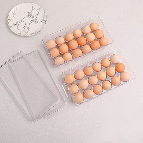 Sooyee 2 Pack Egg Holder for Refrigerator, Plastic Egg Storage Container, Fridge Egg Organizer, Clear Refrigerator Organizer Bins with Lids, Stackable Tray Holds 18 Eggs - size: 2 Pack 18 Eggs