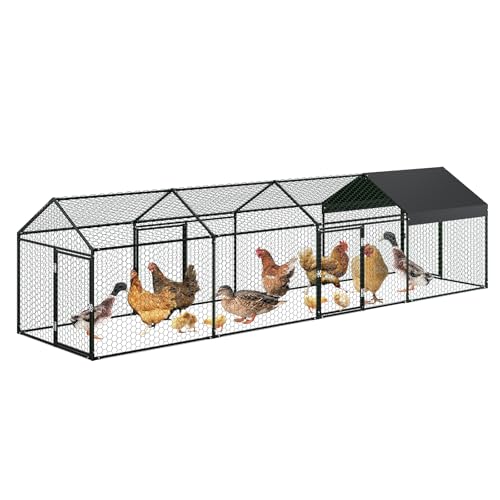 GarveeLife Metal Chicken Coop with Waterproof and Anti-UV Cover, Chicken Run for Yard with 4 Doors, Poultry Cage for Rabbit Duck Goose, 160 in x40 in x40 in, Black - color: Black spray, size: 160×40×40IN