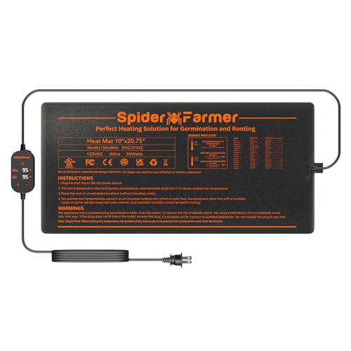 Spider Farmer 10"x20.75" Seedling Heat Mat with Built-in Thermostat | Fast & Uniform Heating, MET & UL Certified, IP67 Waterproof Plant Heating Pad for Seed Starting Germination Hydroponics - size: 10"x 20.75"