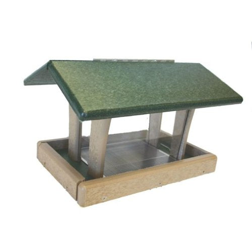 Birds Choice SN4-200S Four-Sided Hopper Feeder, Recycled Bird Feeder, Medium, Taupe/Green | Recycled Poly Lumber Construction, Feeds from 4 Sides, Weather-Resistant for Year-Round Backyard Use - style: Taupe/Green - 4 Sided