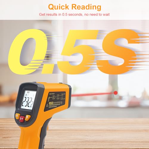 Ketotek Digital Infrared Thermometer Temperature Gun -58°F to 1112 °F(-50°C to 600°C) Handheld Non Contact IR Laser Thermometer KT600Y for Cooking Meat Refrigerator Pool Pizza Oven BBQ Food - color: Orange