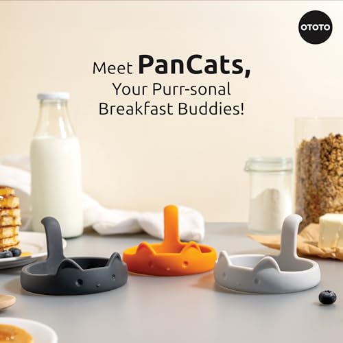 OTOTO PanCats Egg Ring Set of 3 - Silicone Egg Rings for Frying Eggs, Non Stick Fried Egg Cooker Ring, Cat Gifts for Cat Lovers, Cute Funny Kitchen Accessories Gadgets, Separator (Multicolor) - color: White, Black, Orange