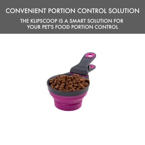 Dexas Popware for Pets Collapsible Klip Scoop, 3-in-1 Pet Food Scoop, Measuring Cup and Bag Clip, 1 Cup Capacity, Fuchsia - color: Fuchsia, size: 1 Cup Capacity