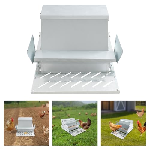 Galvanized Steel Automatic Chicken Feeder, 25LB Large Capacity Treadle Poultry Feeder, Rat Proof & Weatherproof Design for Hens, Ducks, Geese, Outdoor Feeding