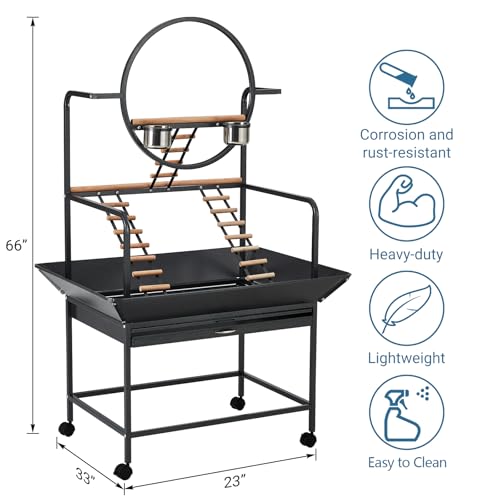 Garvee Bird Playstand, 64'' H Bird Stand, Activity Play Center w/Ladders | Removable Tray, Indoor Outdoor Playground for Parakeet, Cockatiels Conures Macaw (64 Inches Height) - size: 66‘’ H