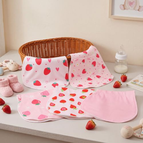 SmoothNovelty 5 Pack Strawberry Baby Burp Cloths Soft Absorbent Burping Rags for Newborns 19"x9" Spit up Cloths for Boy Girl Newborn Baby Shower Registry Gifts Set Nursery Decor - style: Strawberry
