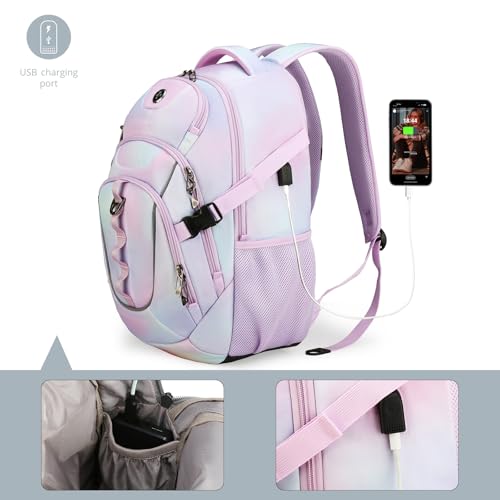 Swissdigital Laptop Backpack, Pink Purple, Travel Backpack, SD803-104 | USB Charging Port, Travel Backpack, 31l Capacity, Backpack for Women - color: Pink Purple