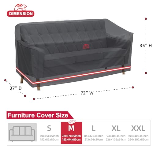 Patio Sofa Cover, Outdoor Heavy Duty Durable UV Water Resistant Anti-Fading Multi-Person Sofa Cover with 2 Upgrade Air Vents and 2 Buckles, Black, 72" W x 37" D x 35" H - size: 72"W x 37"D x 35"H