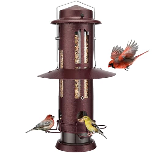 Kingsyard Squirrel Proof Bird Feeders for Outdoors Hanging | 4 Ports with Weight-Activated Perch, Chew-Proof Metal, Removable Easy-to-Clean Base, 3 lb Seed Capacity, Antique Copper - color: Antique Copper