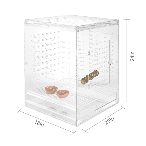 Clear Acrylic Bird Cage for Small Birds, Transparent Display Habitat for Canary, Parakeet - Easy to Clean & Assemble (18x20x24in) - size: 20.0"L x 18.0"W x 24.0"H