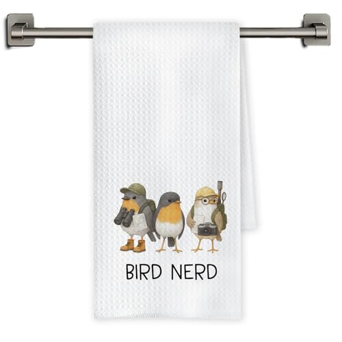 Chicimln Funny Bird Kitchen Towels, Gifts for Birds Lovers Watchers Decorative Hand Towels for Bathroom, Bird Nerd Dish Tea Towel Drying Cloth for Kitchen Decor, 16x24 Inch - color: White