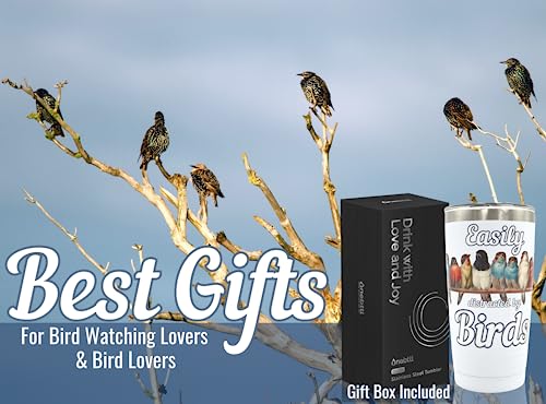 Onebttl Bird Watching Tumbler for Lovers & Watchers, 20oz Stainless Steel Insulated With Lid & Straw, Gift Card & Box Included, Birthday Gift - 360 White - color: White-Easily distracted by birds