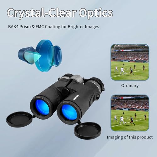 WOLFHUNT 12x42 10x42 Optics Binoculars, IPX7 High Power Bino, BAK-4 Prism FMC Lens, Waterproof, Nitrogen-Filled Fogproof Binoculars for Bird Watching, Hunting, Travel (Black, 12x) - color: Black, size: 12x