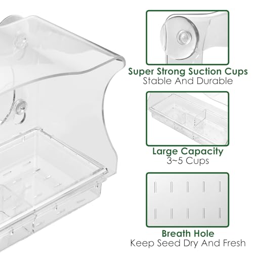Clear Window Bird Feeder with 4 Extra-Strong Suction Cups | Built-in water trough and drainage holes, large view transparent bird house for outside, bird watching gift for parents