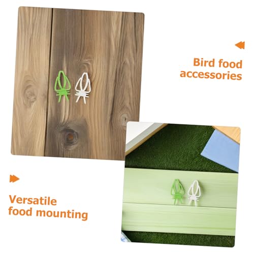 Totority 40pcs Parrot Food Holder Clips for Bird Cage White Green Vegetable Fruit Skewers for Millet Snacks and Fresh Feeding Cage-Mounted Bird Food Holder Healthy Foraging and Feeding