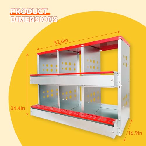 6-Compartment Roll Away Chicken Nesting Box for Hens, 32.6 Inch | Metal build, Egg collection tray, Perch, Protective lid, Wall mount, Freestanding setup, Ducks, Backyard coop, Barn supply - size: 32.6"L x 16.9"W x 24.4"H