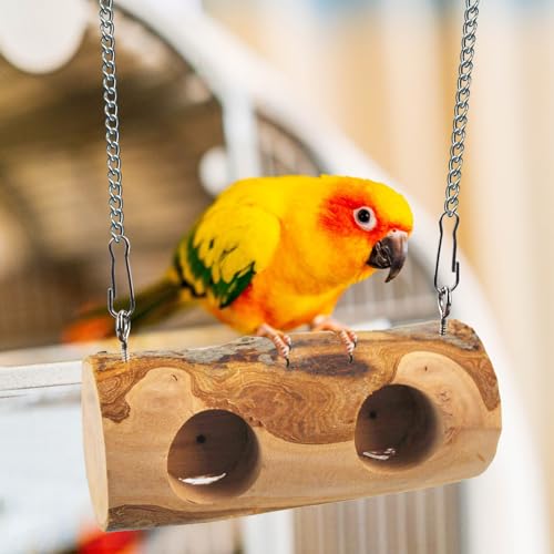 Natural Parakeet Swing Perch,Wood Bird Swing for Parakeets Hanging Birdcage Toy for Standing and Pecking,Sturdy Parrot Relieve Boredom Toys for Cockatiel Conure Canary Lovebird Finch