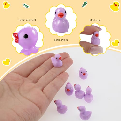 100 Pcs Mini Resin Ducks Tiny Ducks Miniature Duckies Bulk Figures for Garden Micro Landscape Home Prank Game Micro Landscape Aquarium Dollhouse Ornament DIY Handmade School (Light Purple) - color: Light Purple